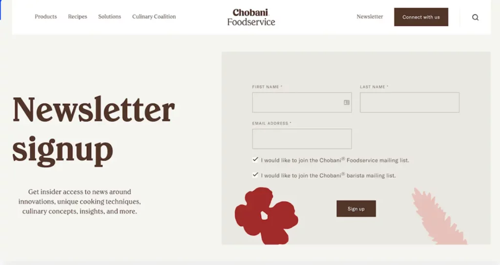 landing page example from Chobani