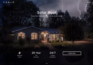 Landing page example from Tesla Solar Roof